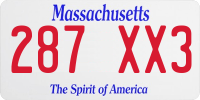MA license plate 287XX3