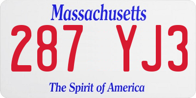 MA license plate 287YJ3
