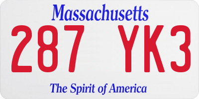 MA license plate 287YK3