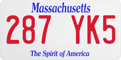 MA license plate 287YK5