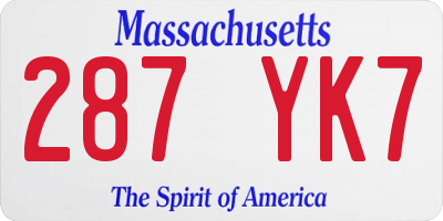 MA license plate 287YK7