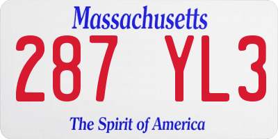 MA license plate 287YL3