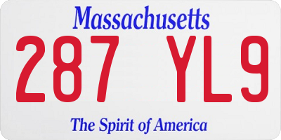 MA license plate 287YL9