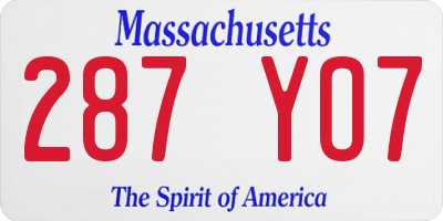MA license plate 287YO7