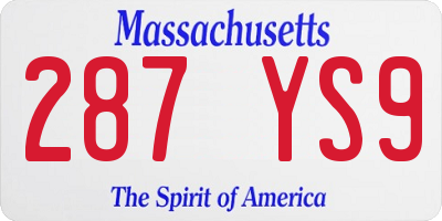 MA license plate 287YS9