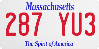 MA license plate 287YU3