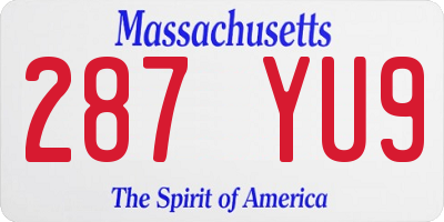 MA license plate 287YU9
