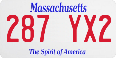 MA license plate 287YX2