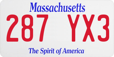 MA license plate 287YX3
