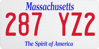 MA license plate 287YZ2