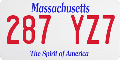 MA license plate 287YZ7
