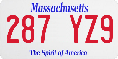 MA license plate 287YZ9