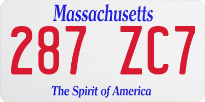 MA license plate 287ZC7