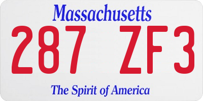 MA license plate 287ZF3