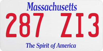 MA license plate 287ZI3