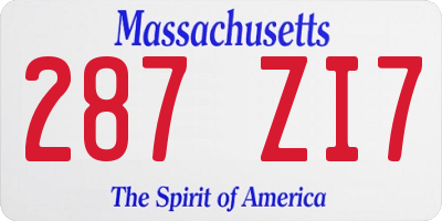 MA license plate 287ZI7