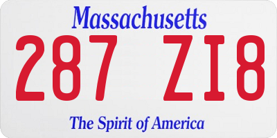 MA license plate 287ZI8