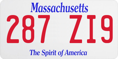 MA license plate 287ZI9