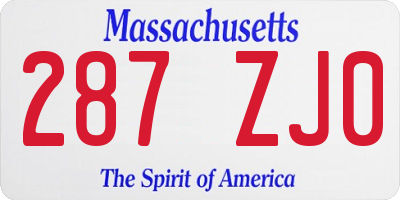MA license plate 287ZJ0
