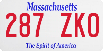 MA license plate 287ZK0