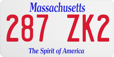 MA license plate 287ZK2
