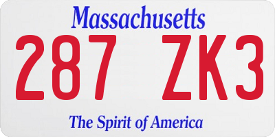 MA license plate 287ZK3