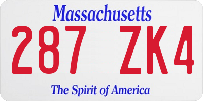 MA license plate 287ZK4