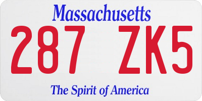 MA license plate 287ZK5