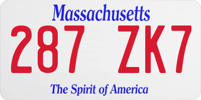 MA license plate 287ZK7