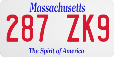 MA license plate 287ZK9