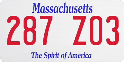 MA license plate 287ZO3