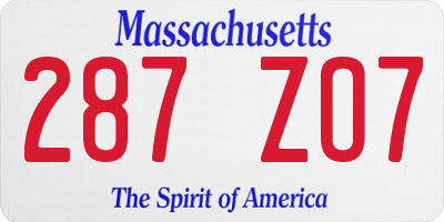 MA license plate 287ZO7