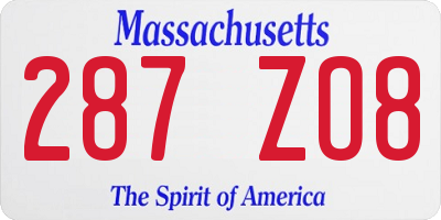 MA license plate 287ZO8