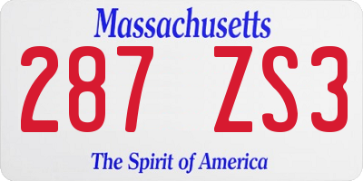 MA license plate 287ZS3