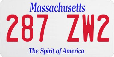 MA license plate 287ZW2