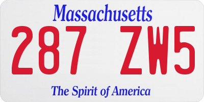 MA license plate 287ZW5