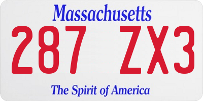 MA license plate 287ZX3