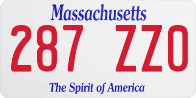 MA license plate 287ZZ0