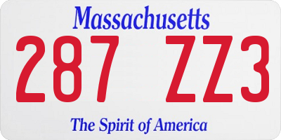 MA license plate 287ZZ3