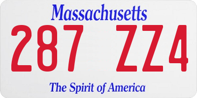 MA license plate 287ZZ4