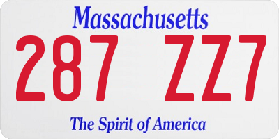 MA license plate 287ZZ7