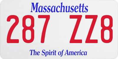 MA license plate 287ZZ8