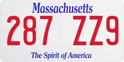 MA license plate 287ZZ9