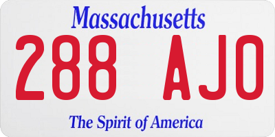 MA license plate 288AJ0