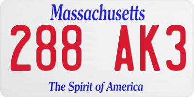 MA license plate 288AK3