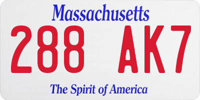 MA license plate 288AK7