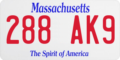 MA license plate 288AK9
