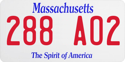 MA license plate 288AO2