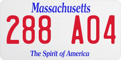 MA license plate 288AO4