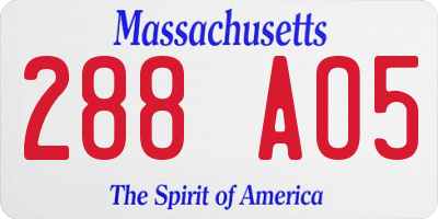 MA license plate 288AO5